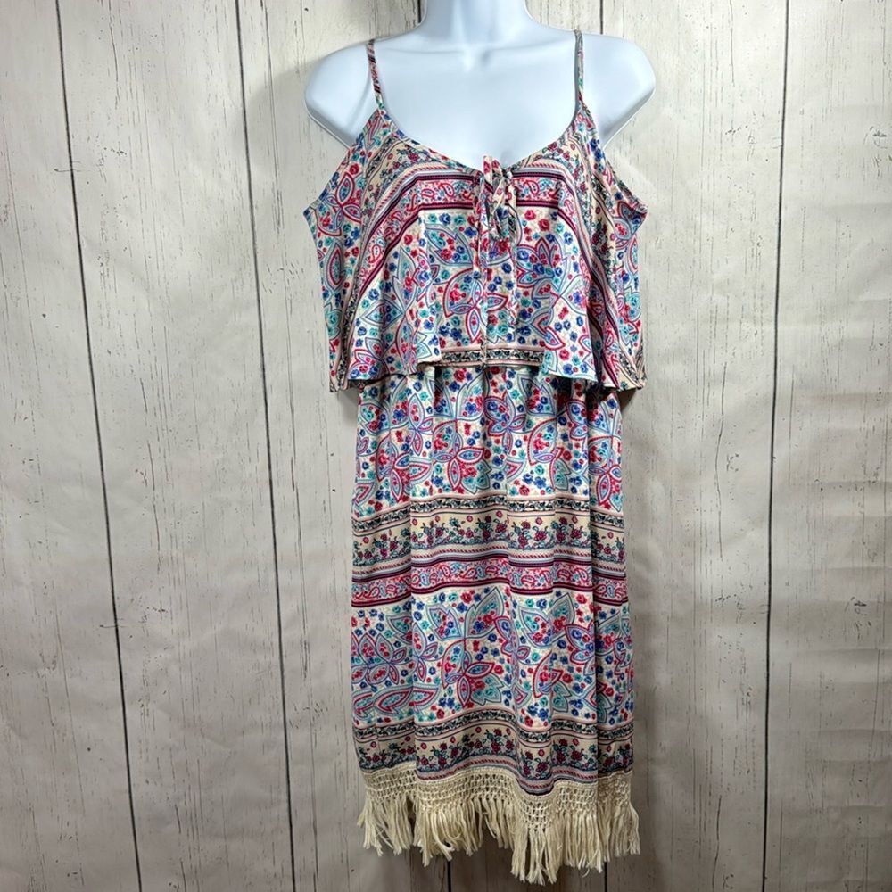 VoomβBy Joy Han Boho Paisley Fringe Midi Dress Festival Cottagecore Coachella S